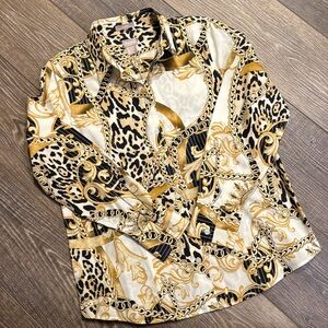 Chico’s Button-down Chain & Leopard Print Blouse